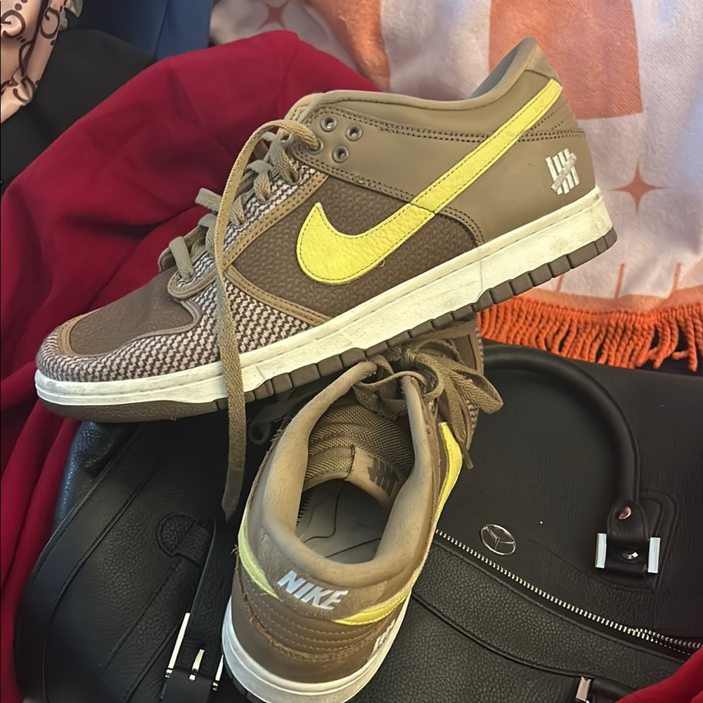 Nike undefeated, ultra, low dunks Brown and Yellow Sneakers